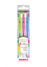 Zseléstoll készlet, 0,33 mm, nyomógombos, ZEBRA "Sarasa Clip Lollipop", 3 különböző szín
